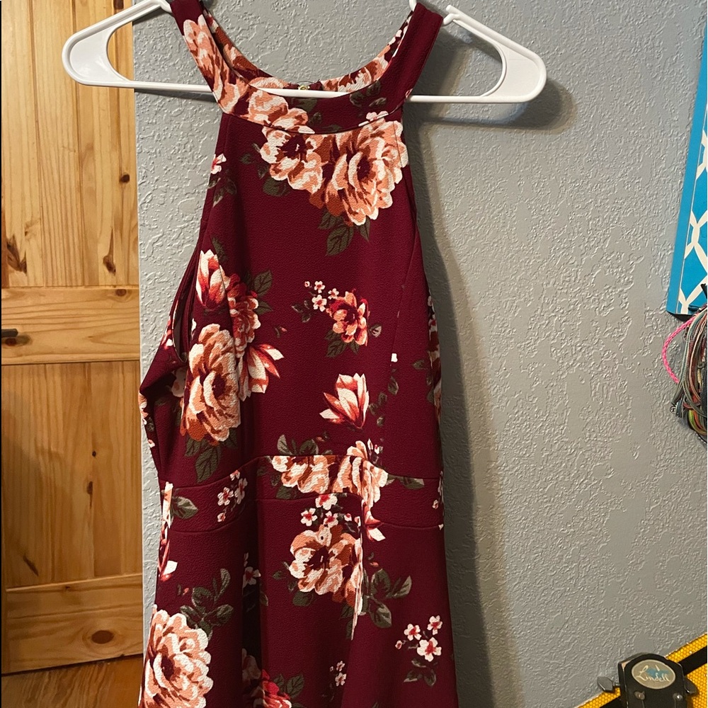 maroon floral formal dress